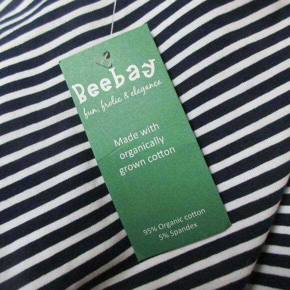 Beebay Size 4 Organic Cotton Stretch Navy & White Stripe Long Sleeve Tee Top NEW - Picture 5 of 5